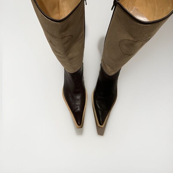 Prada Shoes - Prada Two-Tone Brown and Beige Pointed-Toe Knee Boots